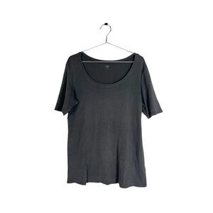 Eileen Fisher Organic Cotton Charcoal Short Sleeve Scoop Neck Tee